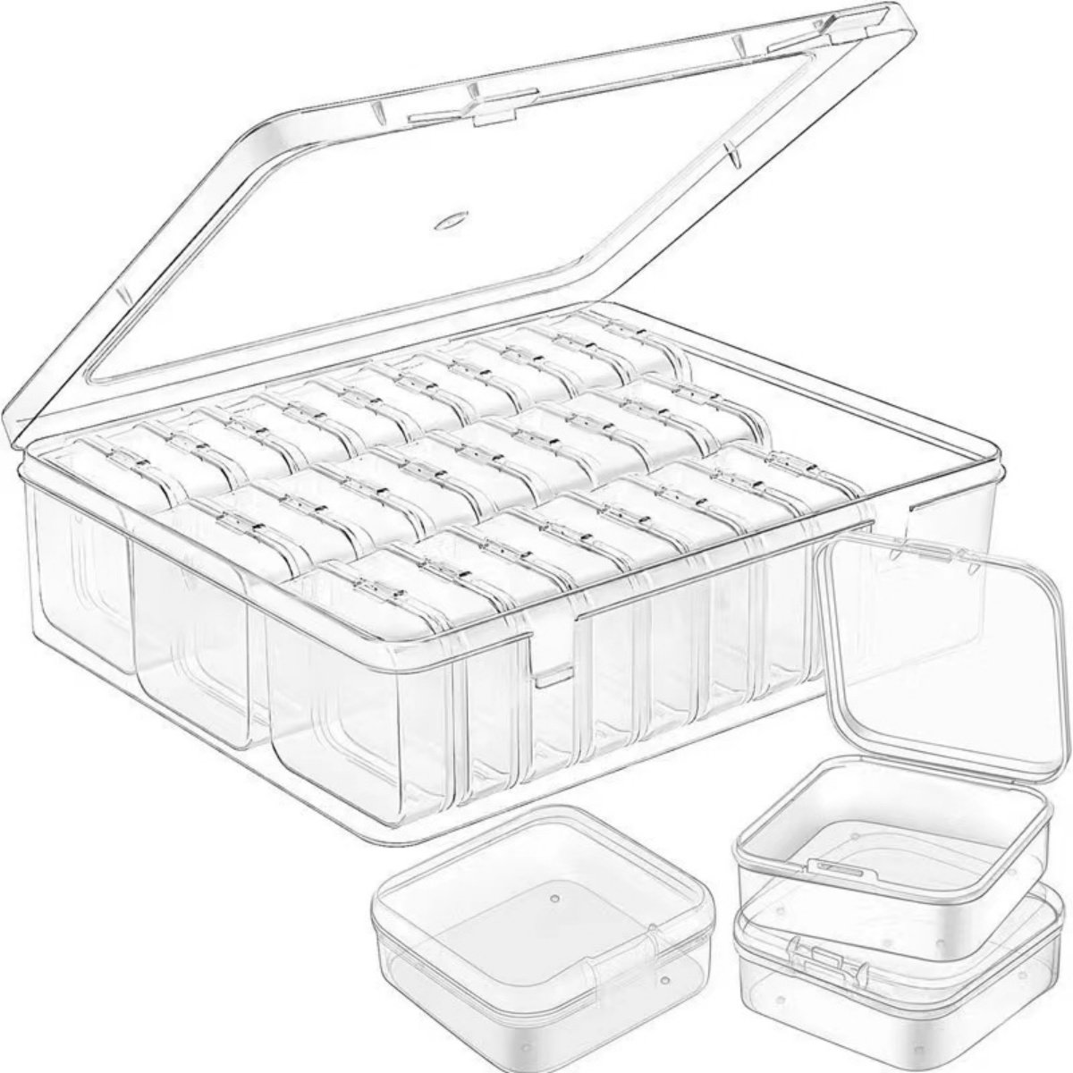 EXCITAT Opbergdozen - Kleine kralenorganizer - Doorzichtige plastic doos - met 30-delige mini-opbergdoos - Perfect voor het organiseren van kleine kralen, diamantschilderijen