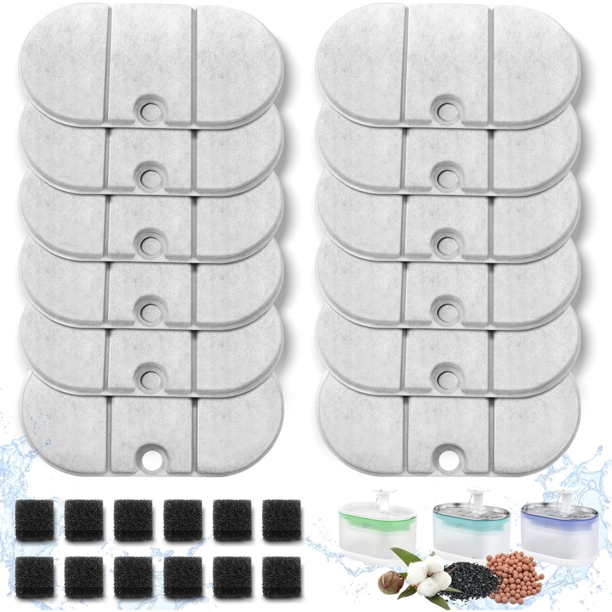 Tovbmup Kattendrinkfilters – Geschikt voor de Petlibro Capsule 71 fl oz / 2,1 L kattendrinker PLWF002 – 12 vervangende filters met hars en actieve kool en 12 voorfiltersponzen