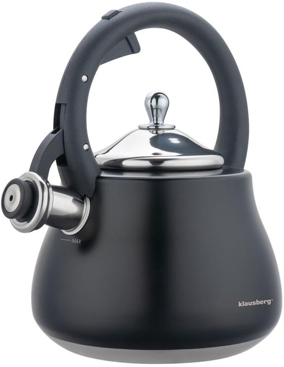 Klausberg KB-7918 - fluitketel - 2.8 L - rvs - alle warmtebronnen - zwart met zilveren elementen