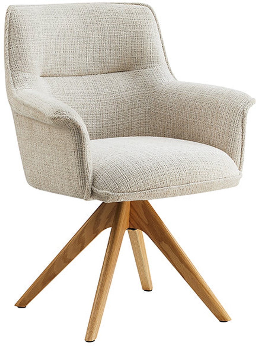 Invicta Interior Bureaustoel LE GRAND beige chenille naturel massief eikenhout met armleuning - 47475 Zie omschrijving