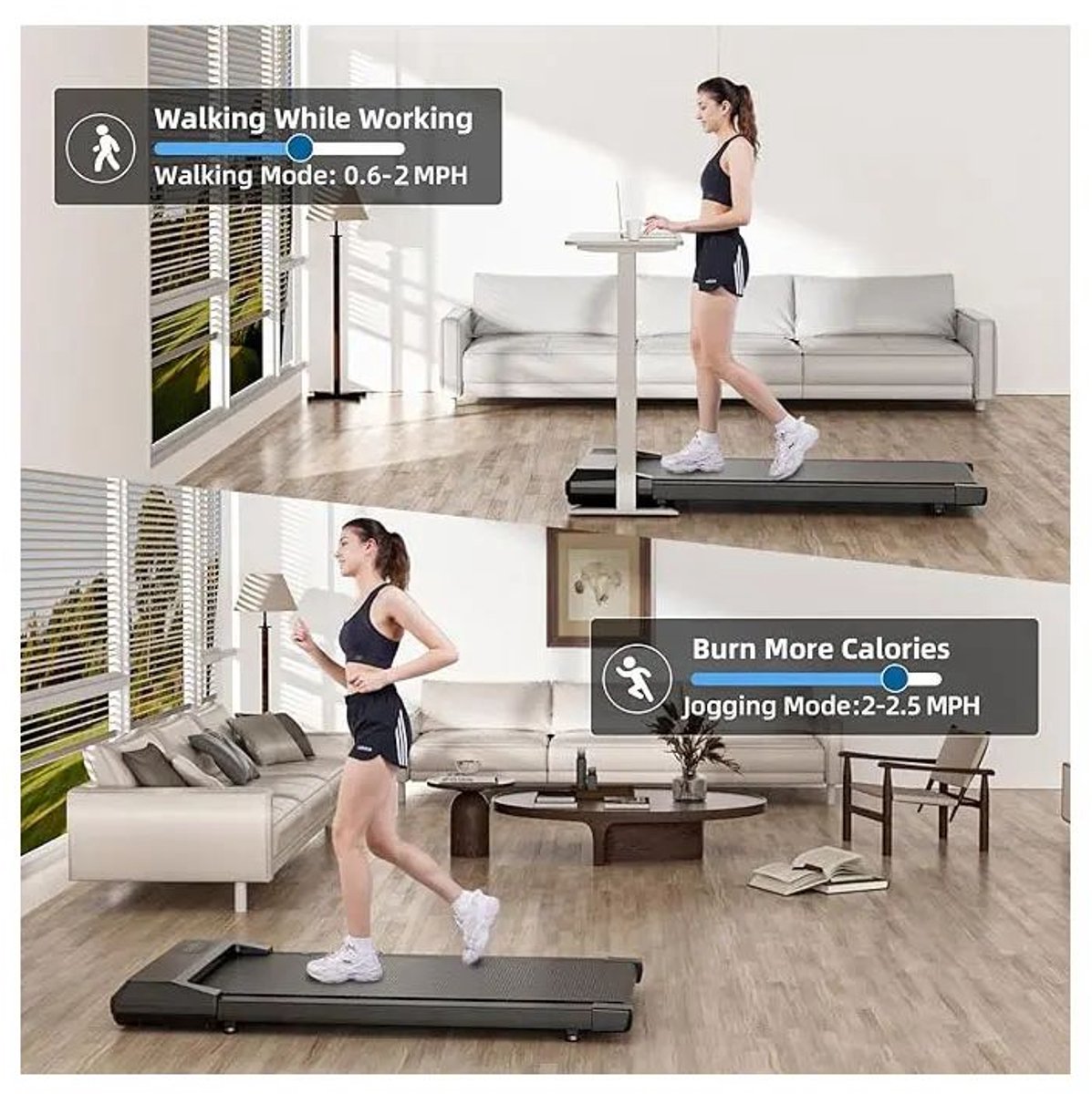 Sattire Walking Pad 2-in-1 Draagbare Loopband – 2,2PK Opvouwbaar voor Thuis & Onder Bureau