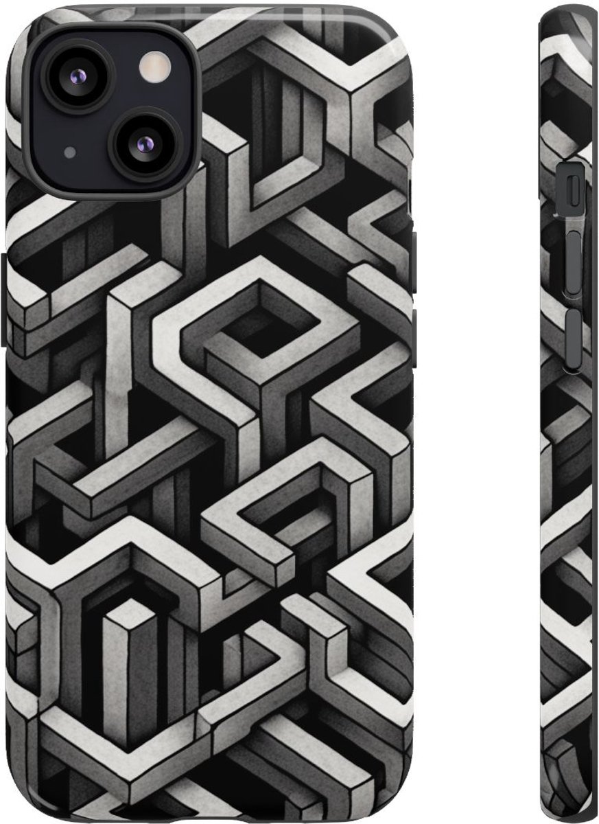 Monochrome Geometrisch Optisch Illusiepatroon – Telefoonhoesje Geschikt voor iPhone 13
