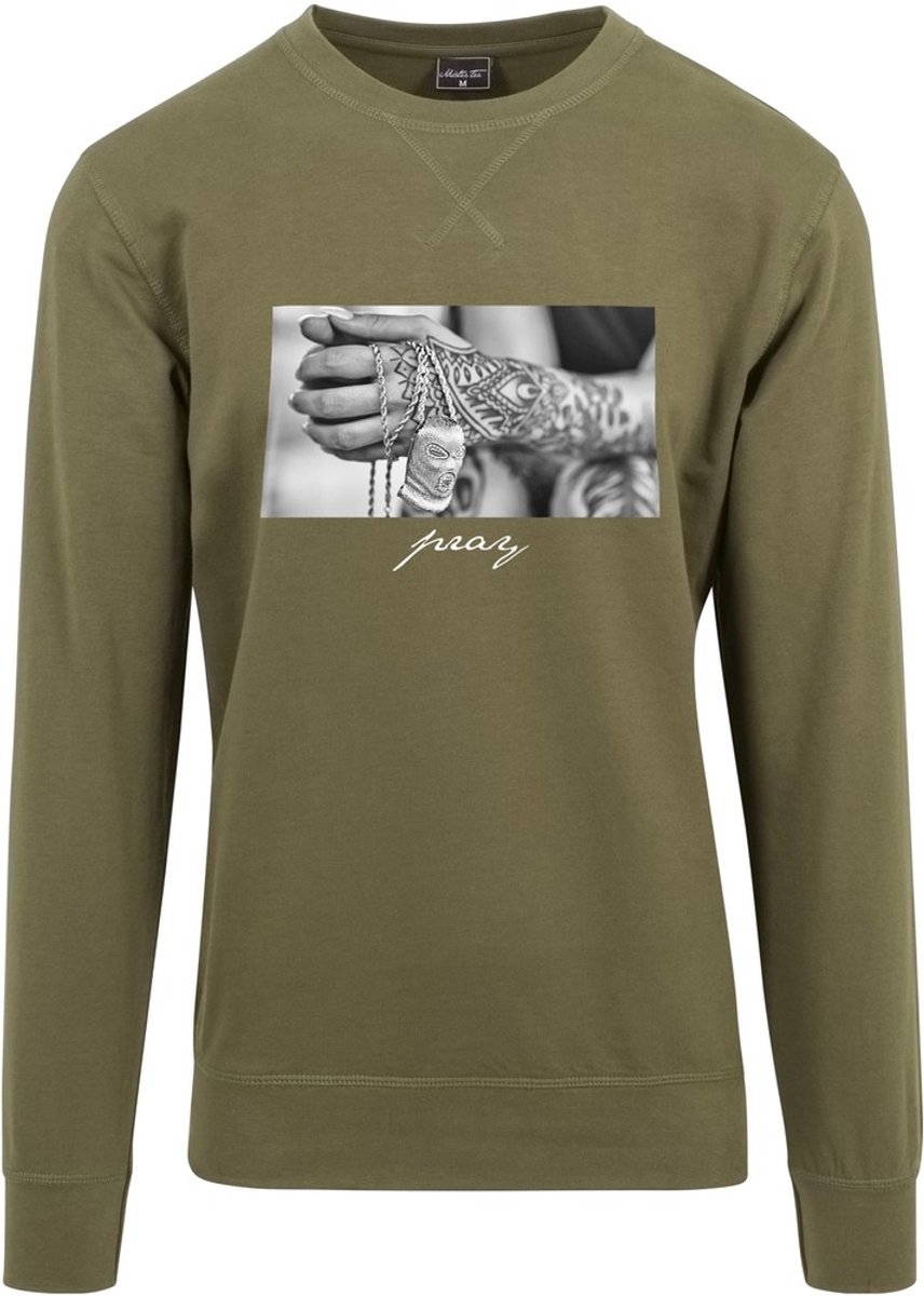 Mister Tee Pray 2.0 Crewneck sweater/trui L Olijfgroen