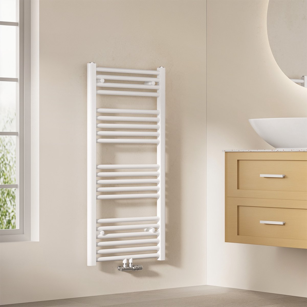 EMKE Handdoekradiator - 100x50 cm - 427 W - Glans Wit - CV Badkamer Radiator - Midden/ Zij- Aansluiting