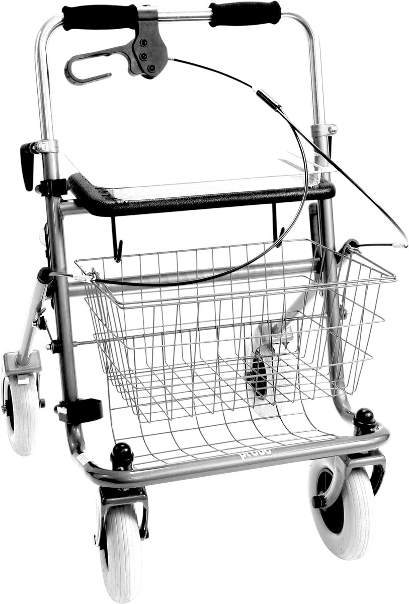 Rollator 43 cm zitbreedte - Premis Provo - Tot 120 kg - In hoogte verstelbaar - Duwbeugel - Met één hand te bedienen - Rechtshandig -Metallic Titanium