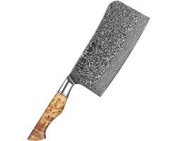 Professioneel 7" Hakmes | Damascus staal (67 lagen) | HEZHEN B30 Series | Handvat van Plataanhout met Klinknagel Mozaïek