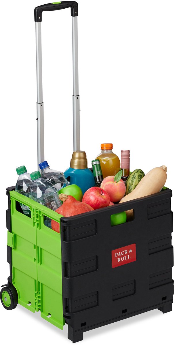 Relaxdays 2x boodschappentrolley - vouwkrat krat op wielen - boodschappenkar groen