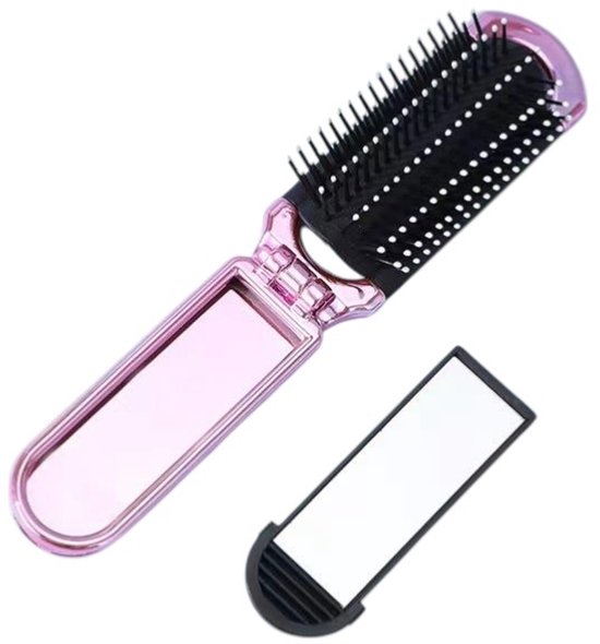 Fashion Favorite opvouwbare haarborstel – roze – met spiegel