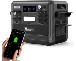 FOSSiBOT F2400 draagbare energiecentrale, 2048Wh/640000mAh LiFePO4 batterij, 2400W (4600W piek) zonnegenerator,Slimme app Energiebeheer,3xAC RV auto USB Type-C QC3.0 PD DC5521 zuivere sinusgolf volledige verkooppunten, 1,5 uur snel opladen - Zwart