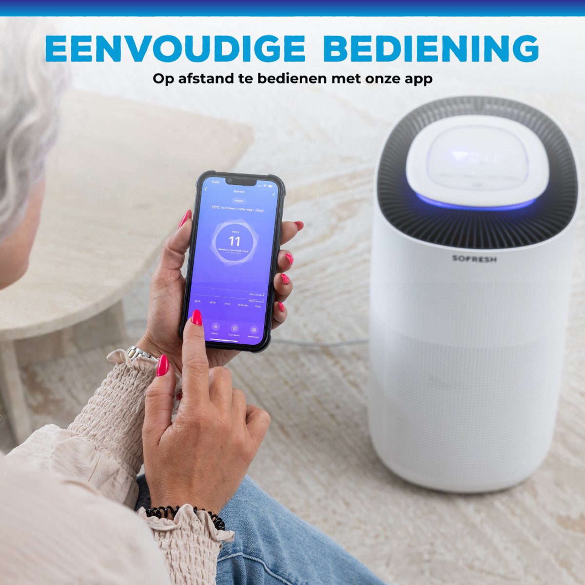 Sofresh luchtreiniger met app - 80 m² - Automatische stand + 6-in-1 filtersysteem - Luchtkwaliteitsindicator - Ionisator - UV - Luchtfilter - Air purifier met HEPA-filter — afbeelding 2