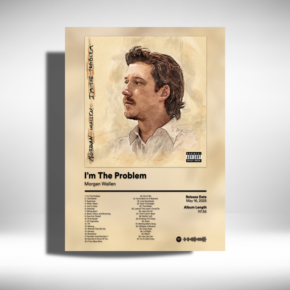 Luxe poster Morgan Wallen - I'm The Problem - album cover - metalen poster - 30x40cm Bruin