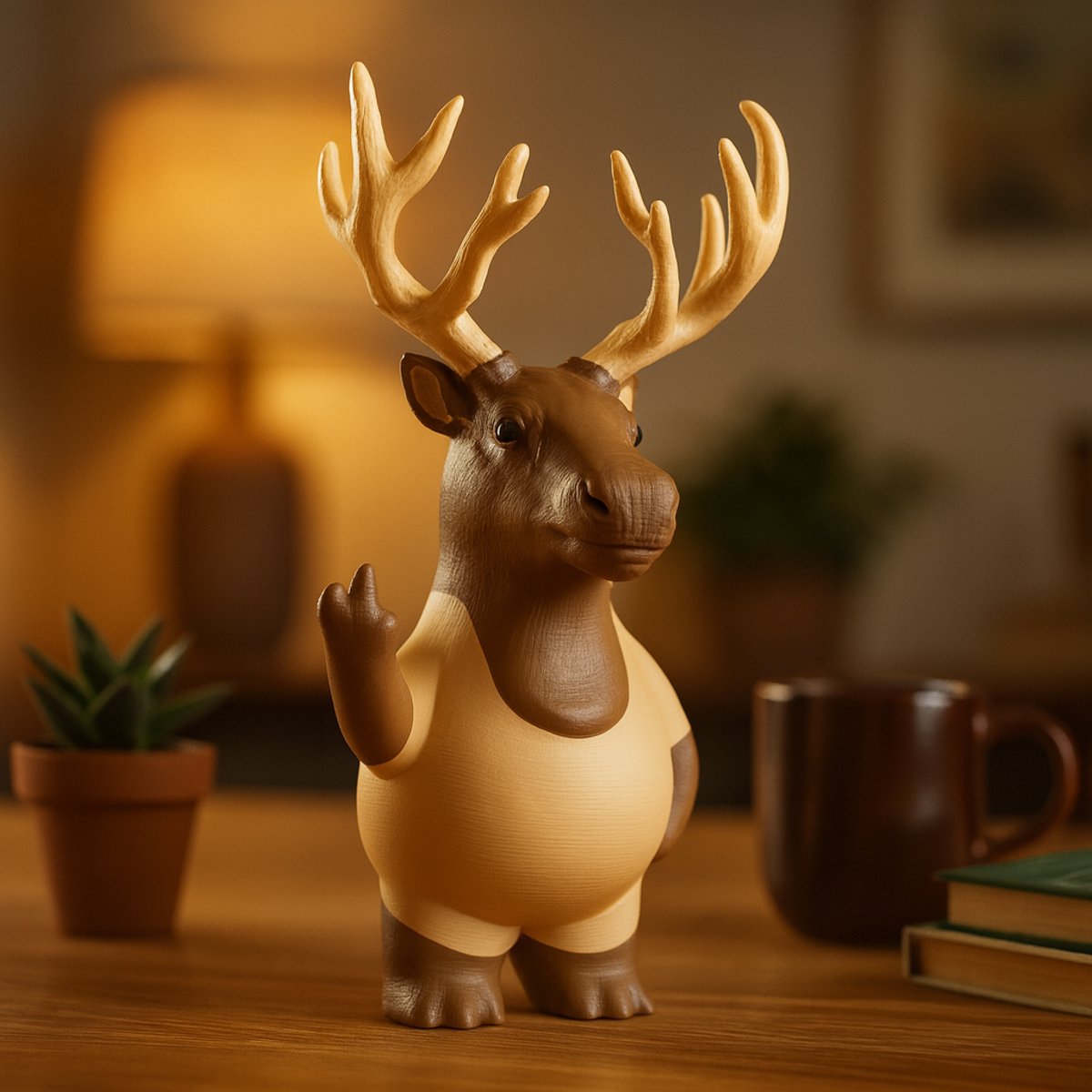 AnimalsAttitude – Middelgrote Hert Figurine met Middelvinger – 3D-geprint PLA Beeldje – Stylish Mini Decor Piece