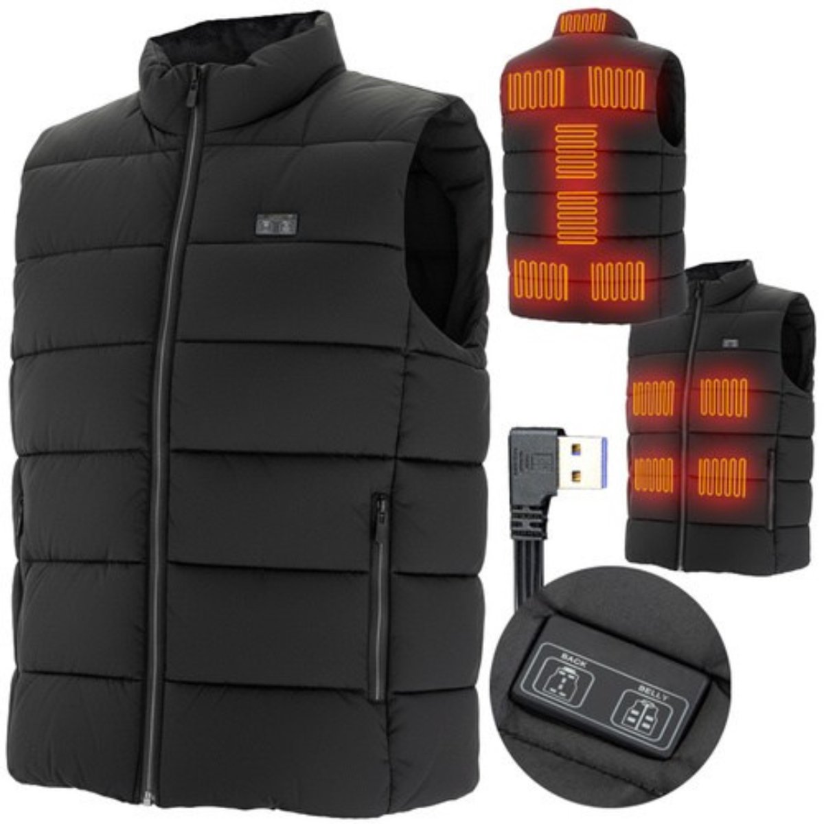 MOZY® Elektrische Bodywarmer – 3 Verwarmingsstanden 11 Verwarmingszones Zonder Powerbank Verwarmde Bodywarmer Unisex Verwarmd Vest Thermo Vest Zwart