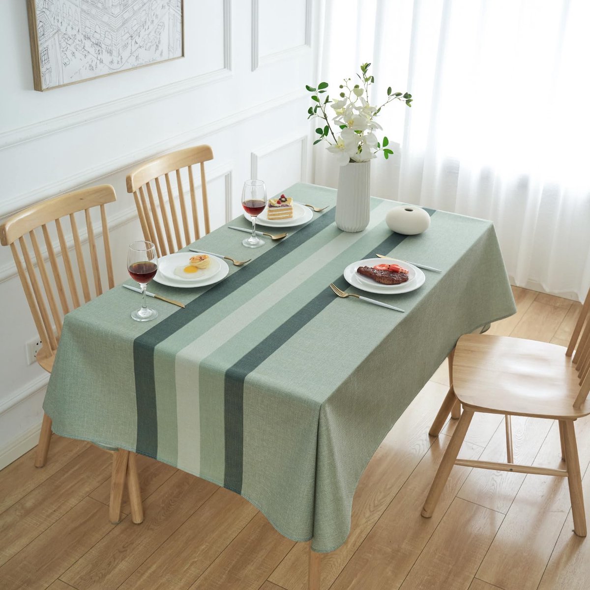 Ibenzoa® Elegant gestreept linnen tafelkleed waterafstotend voor binnen en buiten