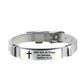Christian Bracelet Matthew 19:26 - With God All Things Are Possible - Verstelbare Bijbel Armband voor Dames & Heren - Roestvrij Staal & Leer - Inspirerend Christelijk Sieraad met Gravure