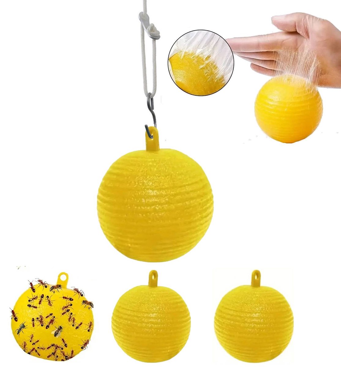 UniEgg™ 3x Anti- Insectenballen met ophangset | 3 stuks zeer effectief | Geurloos insectenval | In hoogte verstelbaar ophangset 3,5meter | Inclusief S haak | Katten | Konijnen | Schuur | Kippenhok | Vliegen | Wespen | Muggen