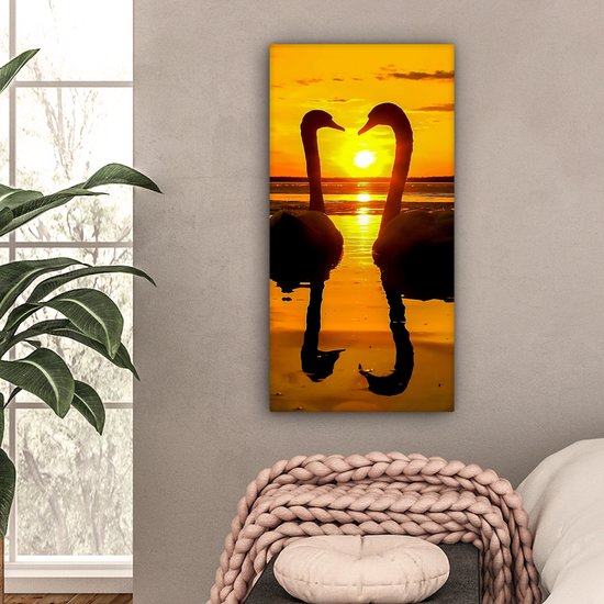 OneMillionCanvasses - Toile - Tableau - Cygne - Coucher de soleil - Water - Vogel - Toile - 40x80 cm - Décoration murale - Intérieur