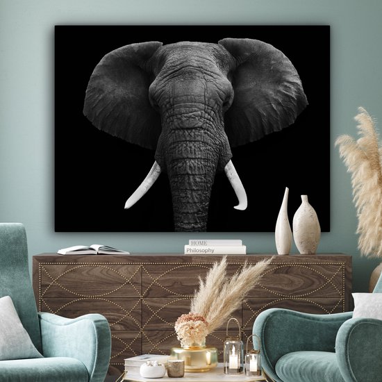 Toile - Animaux - Éléphant - Zwart - Wit - Décoration Décoration murale - 160x120 cm - Photo sur toile - Peintures sur toile salon