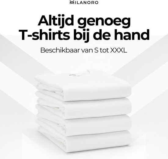 Milanoro - Lot de 4 T-shirts extra longs en coton - Wit - Col V- M