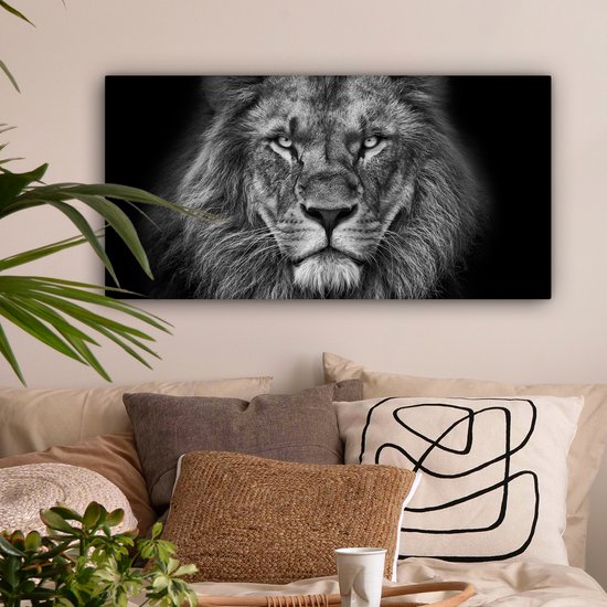Tableau sur toile - Animaux sauvages - Lion - Zwart - Wit - Décoration murale - Toile - 80x40 cm - Salon - Toile Canvasdoek