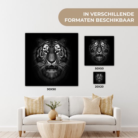 Toile - Animaux - Tigre - Nature - Zwart - Wit - Photo sur toile - 20x20 cm - Toile entoilée - Décoration de la maison