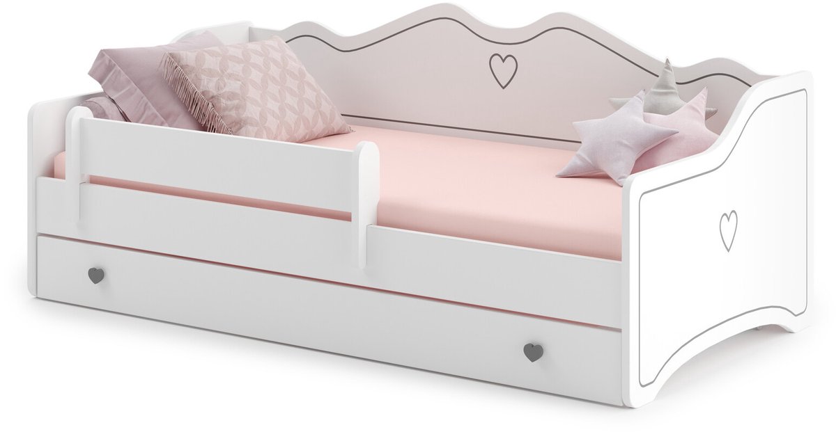 Viking Choice Peuterbed - 80x160 cm - met uitschuifbed – en matras – wit, grijs