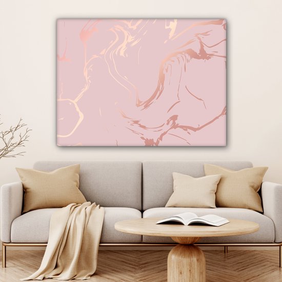 Tableau sur toile 120x90 cm - Décoration murale effet marbre - Or rose - Lignes - Décoration murale murale salon - Décoration chambre - Accessoires de décoration - Peintures sur toile