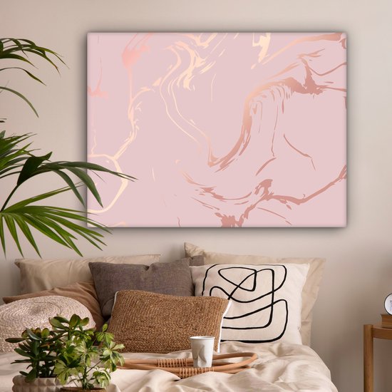 Tableau sur toile 120x90 cm - Décoration murale effet marbre - Or rose - Lignes - Décoration murale murale salon - Décoration chambre - Accessoires de décoration - Peintures sur toile
