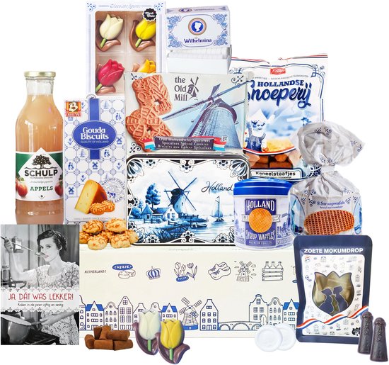 Cadeaupakket - Holland Pakket nr 19 - Pakket met boek "Kookboek Ja, Dát Was Lekker" en diverse Hollandse lekkernijen