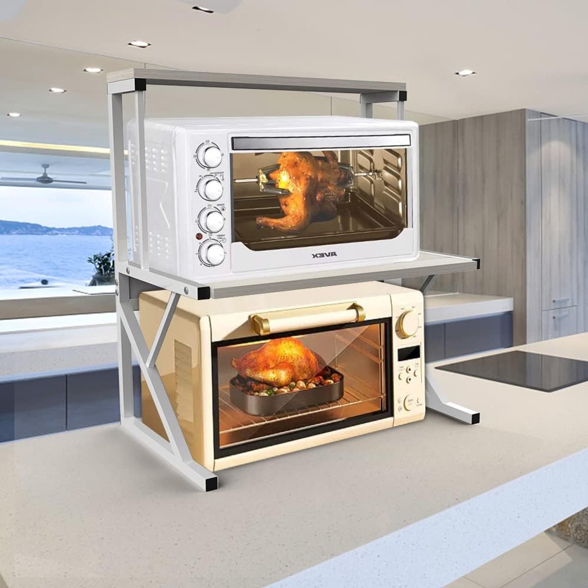 Uitbreidbaar Magnetronrek met Kruidenopbergfunctie en Organizer voor de Keuken