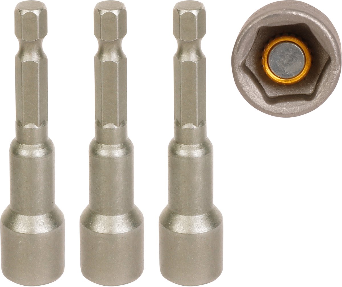 WORKPRO WP408205 – Magnetische Zeskantdoppenset 3-delig – 10 mm – 65 mm – 1/4" Quick-Change – 40Cr Staal
