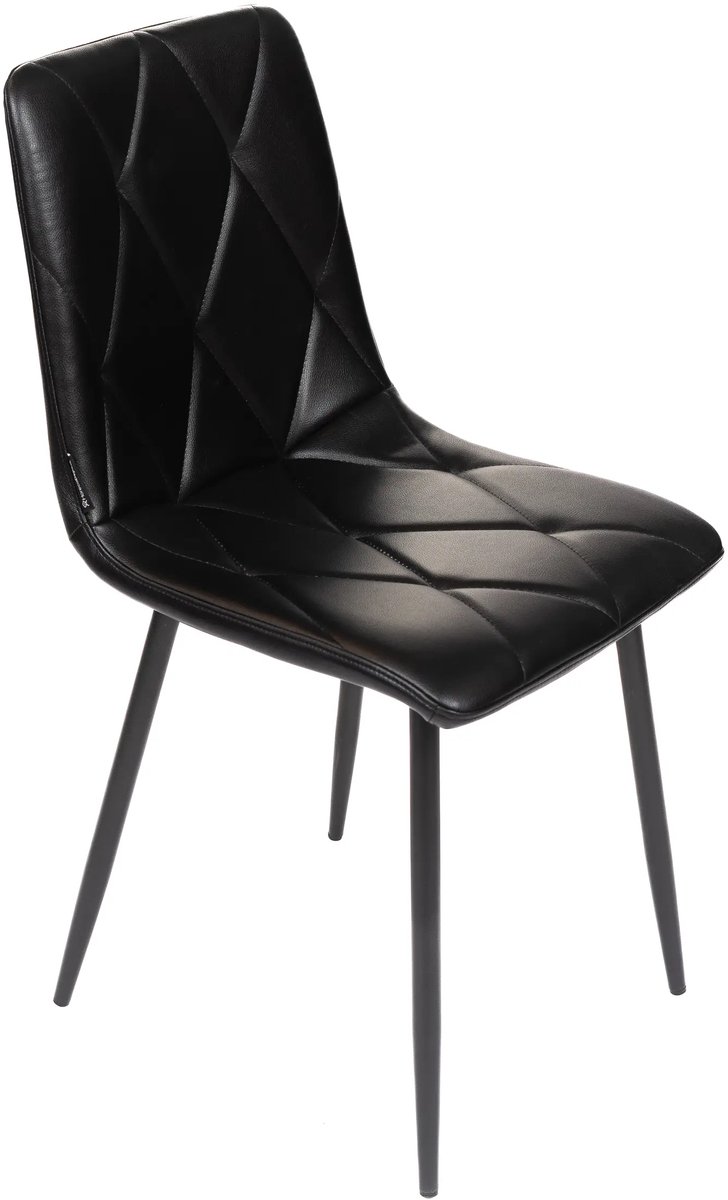 DepotHome - Roma Zwart - Set van 4 stoelen - PU Leder - Kunstleder - Zwarte metalen poten - kuipstoelen - geruit - gestikt