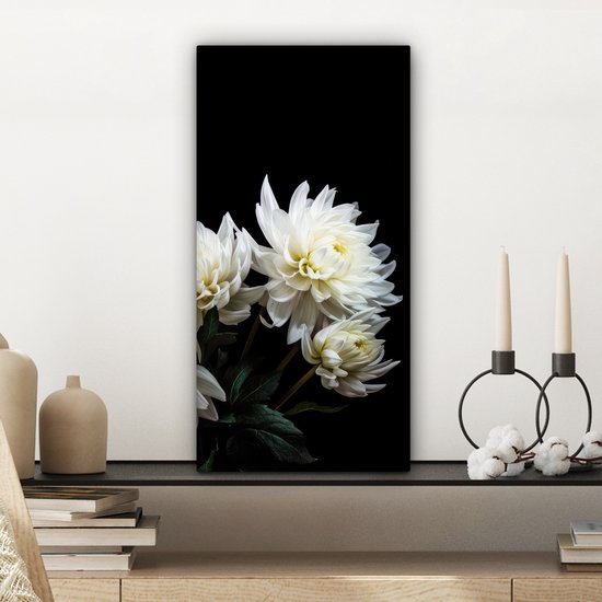 Peinture sur toile Fleurs - Chrysanthème - Wit - Nature - Botanique - 20x40 cm - Décoration murale