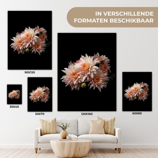 Tableau sur toile Chrysanthème - Fleurs - Wit - Nature - Zwart - 120x160 cm - Décoration murale XXL