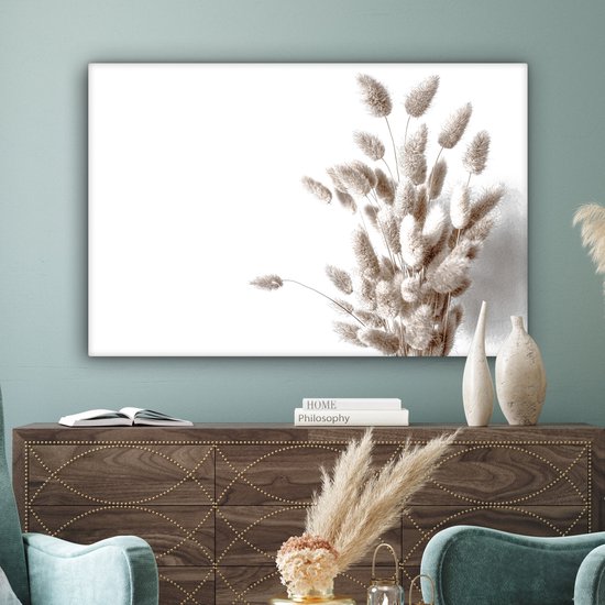 Tableau sur toile Plantes - Plumes - Wit - 120x80 cm - Décoration murale