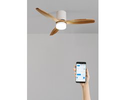 WIND CALM LINE - Plafondventilator 40W silent Ø132 cm 100% hout - Wit - Met licht - Horizontale lijnen - WIFI + afstandsbediening - WIND CALM LINE