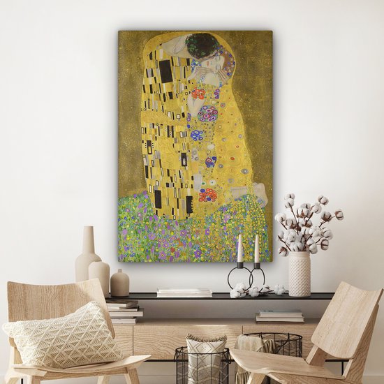 Tableau sur toile 80x120 cm - Décoration murale Le baiser - Gustav Klimt - Art - Maîtres anciens - Accessoires de Décoration murale - Décoration murale de Cuisine - Peintures sur toile