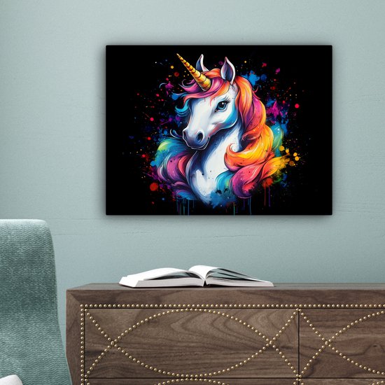 Peinture sur toile 40x30 cm - Décoration murale Graffiti - Licorne - Filles - Coloré - Décoration murale salon - Décoration chambre - Accessoires de chambre - Peintures