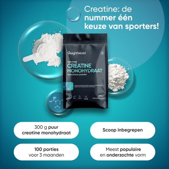 Poudre de Créatine WeightWorld - 300 g - Monohydrate de créatine Puur - 100 portions pour plus de 3 mois