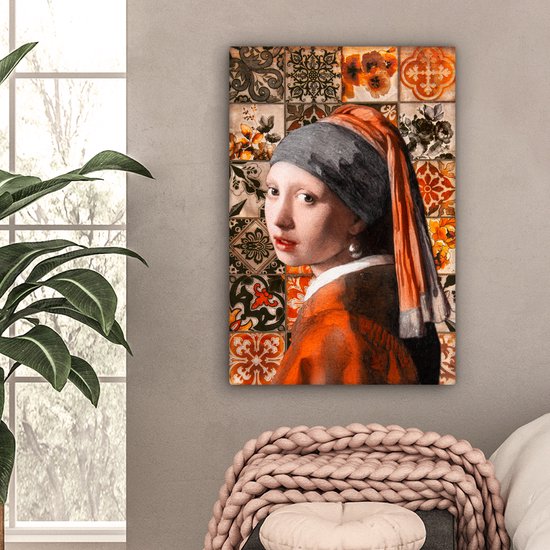 Canvas schilderij 40x60 cm - Wanddecoratie Meisje met de parel - Johannes Vermeer - Olieverf - Muurdecoratie woonkamer - Slaapkamer decoratie - Kamer accessoires - Schilderijen op canvas