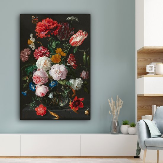 Nature morte avec des fleurs dans un vase en verre - Peinture de Jan Davidsz de Heem Toile 80x120 cm - Tirage photo sur toile (Décoration murale salon / chambre)