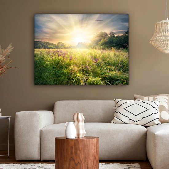 Peintures sur Toile Fleurs - Soleil - Printemps - 120x90 cm - Décoration murale