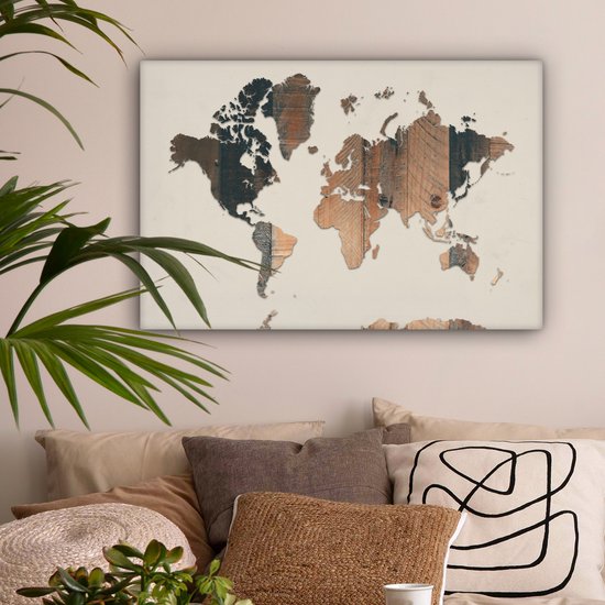 Wereldkaart avec motif de bois sur fond rose | Wereldkaart en bois 60x40 cm