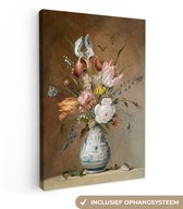 Schilderijen op canvas - Stilleven met bloemen oude meesters 80x120 - Kamer decoratie accessoires - Balthasar van der Ast schilderij woonkamer - Wanddecoratie slaapkamer - Muurdecoratie keuken - Wanddoek interieur - Woondecoratie huis