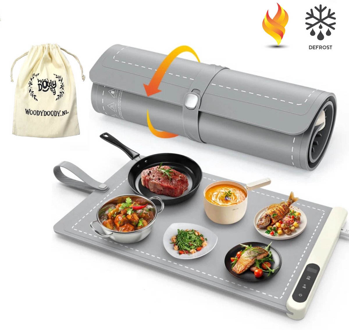 WoodyDoody Elektrische Verwarm Mat Warmhoudplaat Gerechten Dienblad EU VERSIE Celcius - XXL Bordenwarmer – Eenvoudig Ontdooien Diepvries Producten – Draagbare Voedselverwarmer met 3 Standen – Timer Functie Eenvoudig op te Bergen - Drogen Servies