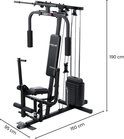 Zwart Focus Fitness Unit 2 krachtstation met gewichtstapel, zitje, leg curl en afmetingen 190 x 150 x 95 cm.