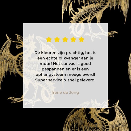 Toile Peinture Motifs - Dragon - Or - Zwart - 50x50 cm - Décoration murale