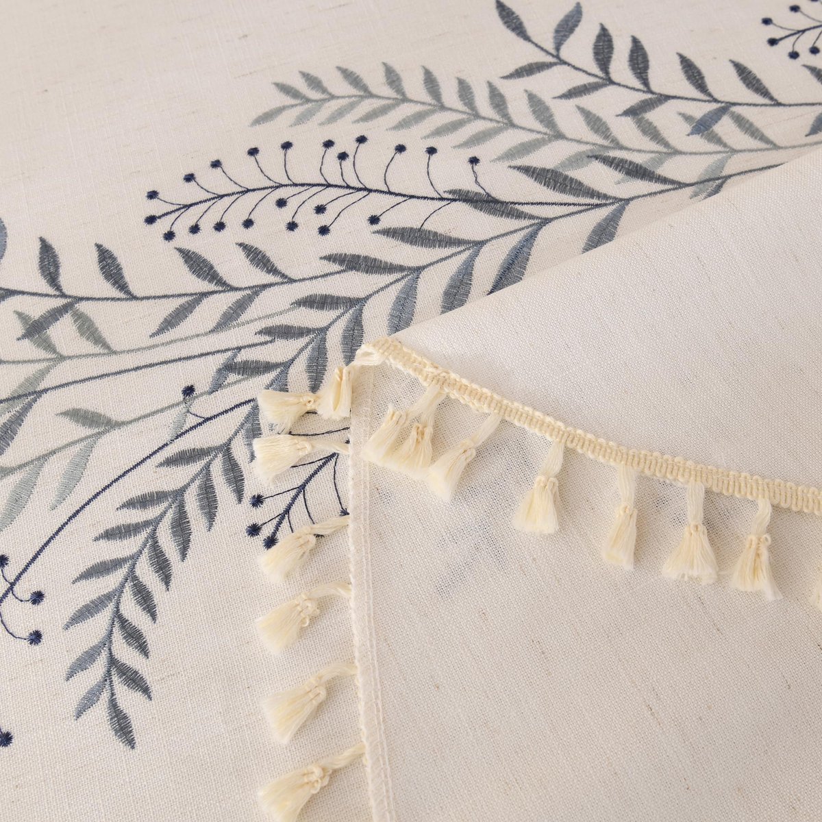 Ibenzoa® Rond Tafelkleed 140 cm Beige Linnen Katoen met Geborduurde Bladeren