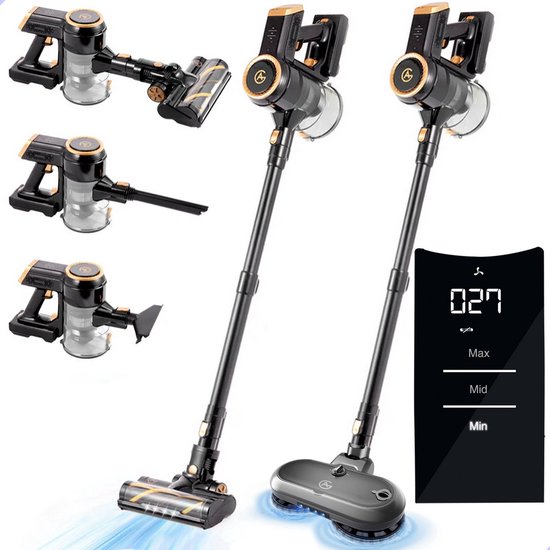 AG4200+ Steelstofzuiger Draadloos – Met Dweilfunctie 2 in 1 – Premium Gold – Krachtige Stofzuiger Zonder Zak – Geschikt voor Dierenharen – Compact & Lichtgewicht Kruimeldief