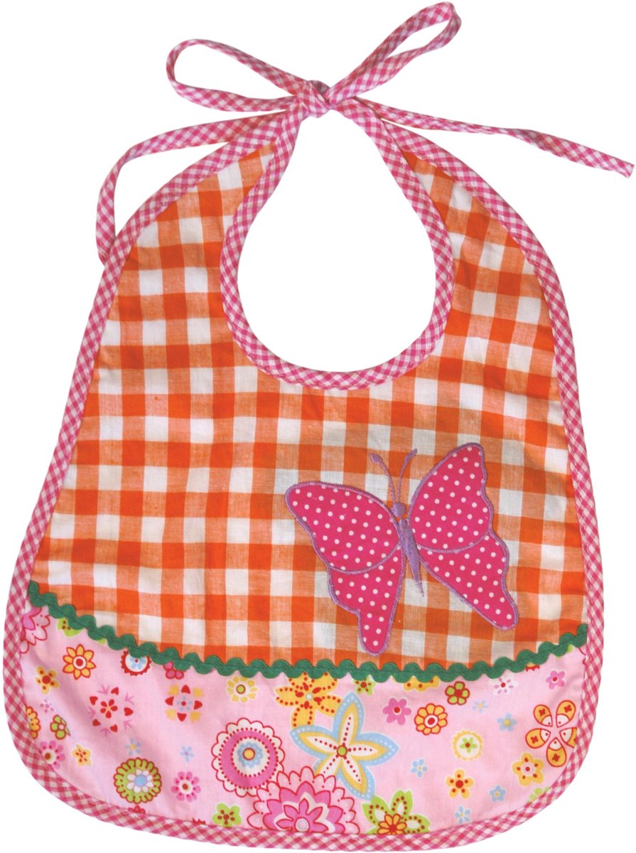Slab baby rond katoen oranje roze met patchwork - vlinder
